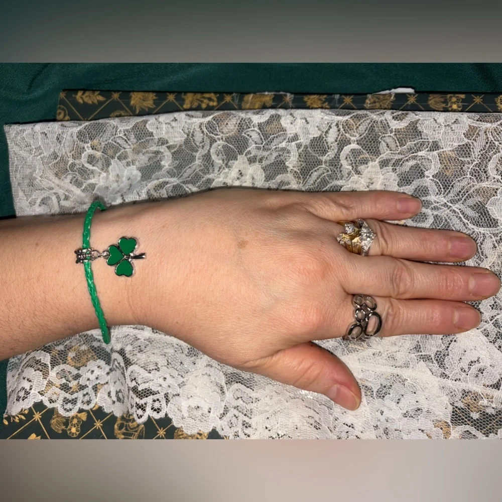 3 LEAF CLOVER | Silver Toned Lucky Irish Shamrock Charm on Rope Woven Bracelet